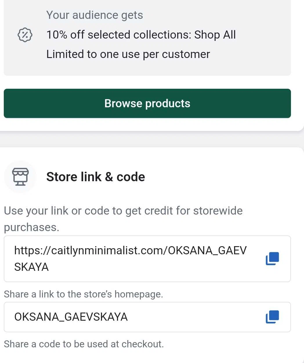 Caitlyn Minimalist discount code screenshot showing code OKSANA_GAEVSKAYA applied at Caitlyn Minimalist checkout page. Uploaded by SimplyCodes community member RoyalGenius198 on Aug 16, 2025