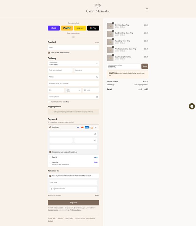Caitlyn Minimalist checkout page showing Caitlyn Minimalist discount code box | Screenshot taken by SimplyCodes community member on Sep 1, 2025