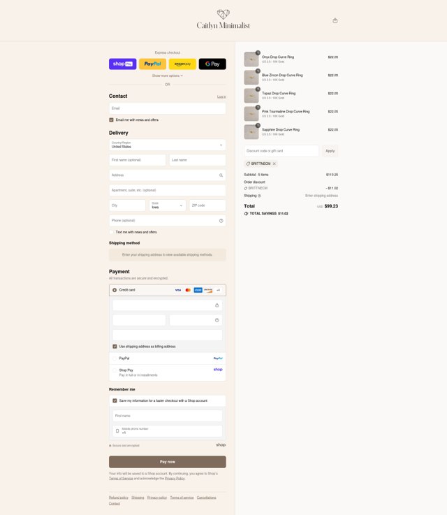 Caitlyn Minimalist checkout page showing Caitlyn Minimalist discount code box | Screenshot taken by SimplyCodes community member on Aug 28, 2025