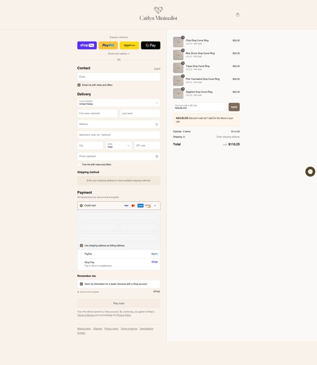 Caitlyn Minimalist checkout page showing Caitlyn Minimalist discount code box | Screenshot taken by SimplyCodes community member on Aug 28, 2025