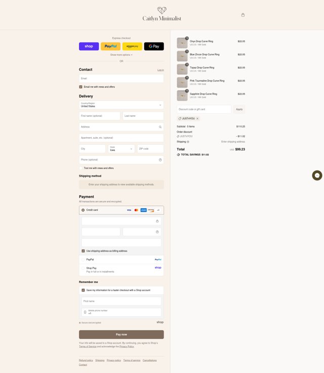 Caitlyn Minimalist checkout page showing Caitlyn Minimalist discount code box | Screenshot taken by SimplyCodes community member on Sep 1, 2025