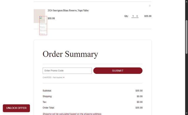 Cakebread Cellars checkout page showing Cakebread Cellars promo code box | Screenshot taken by SimplyCodes community member on Jul 4, 2025