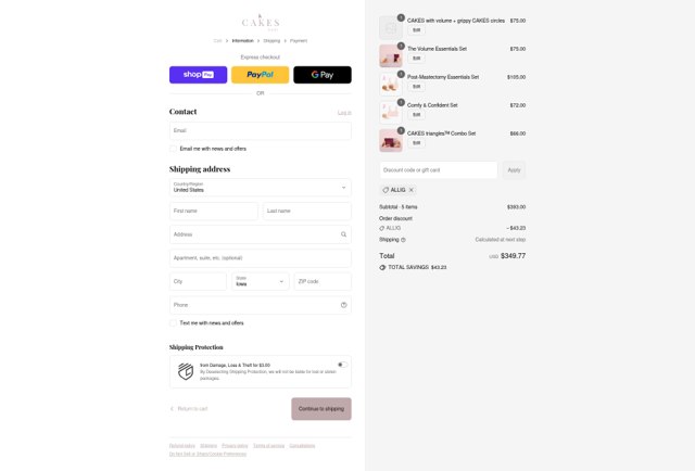 CAKES body checkout page showing CAKES body discount code box | Screenshot taken by SimplyCodes community member on Aug 28, 2025