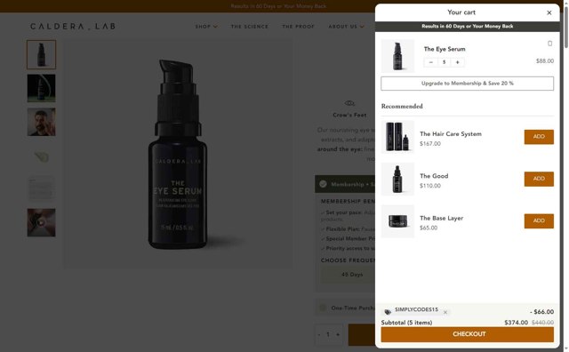 Caldera + Lab checkout page showing Caldera + Lab discount code box | Screenshot taken by SimplyCodes community member on Aug 29, 2025