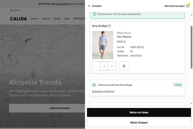 Calida checkout page showing Calida promo code box | Screenshot taken by SimplyCodes community member on May 15, 2025
