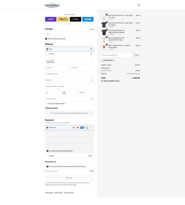 California Cowboy checkout page showing California Cowboy promo code box | Screenshot taken by SimplyCodes community member on Aug 30, 2025