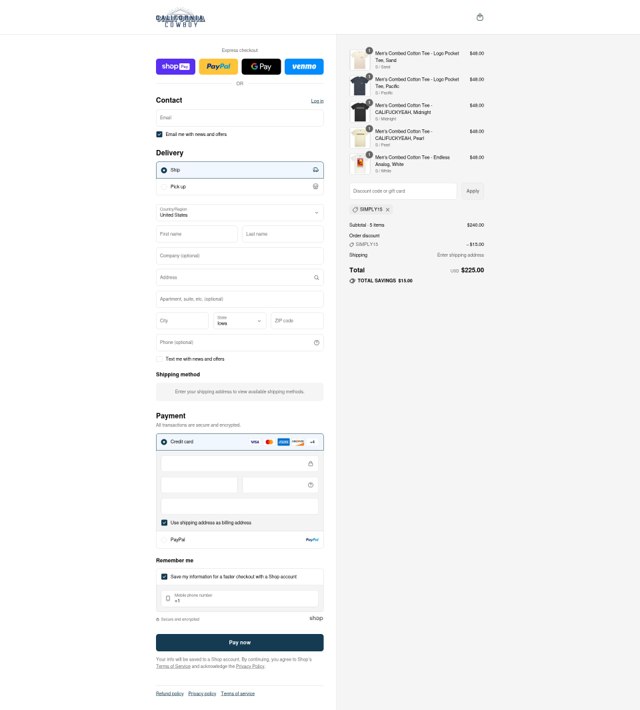 California Cowboy checkout page showing California Cowboy promo code box | Screenshot taken by SimplyCodes community member on Aug 22, 2025