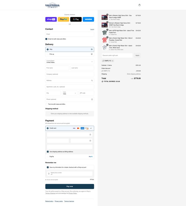 California Cowboy checkout page showing California Cowboy promo code box | Screenshot taken by SimplyCodes community member on Aug 13, 2025
