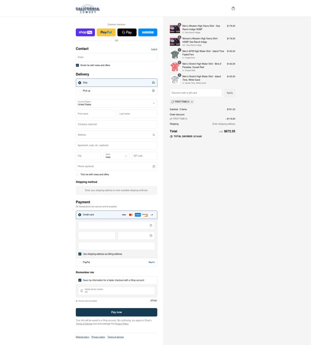 California Cowboy checkout page showing California Cowboy promo code box | Screenshot taken by SimplyCodes community member on Aug 13, 2025