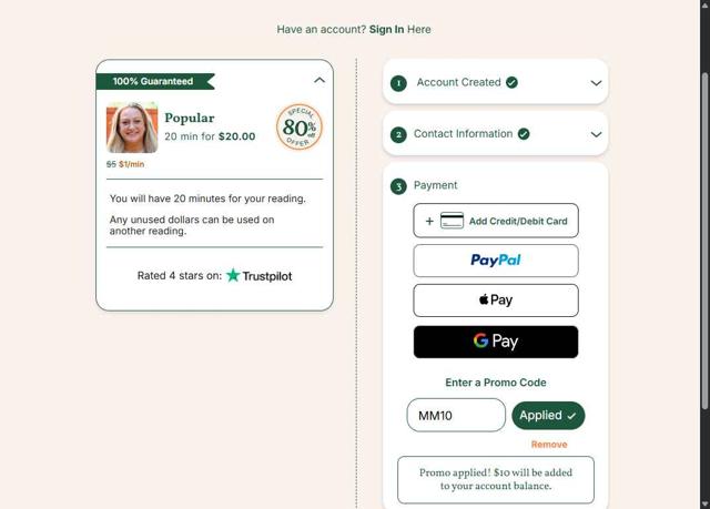 California Psychics checkout page showing California Psychics promo code box | Screenshot taken by SimplyCodes community member on Aug 26, 2025
