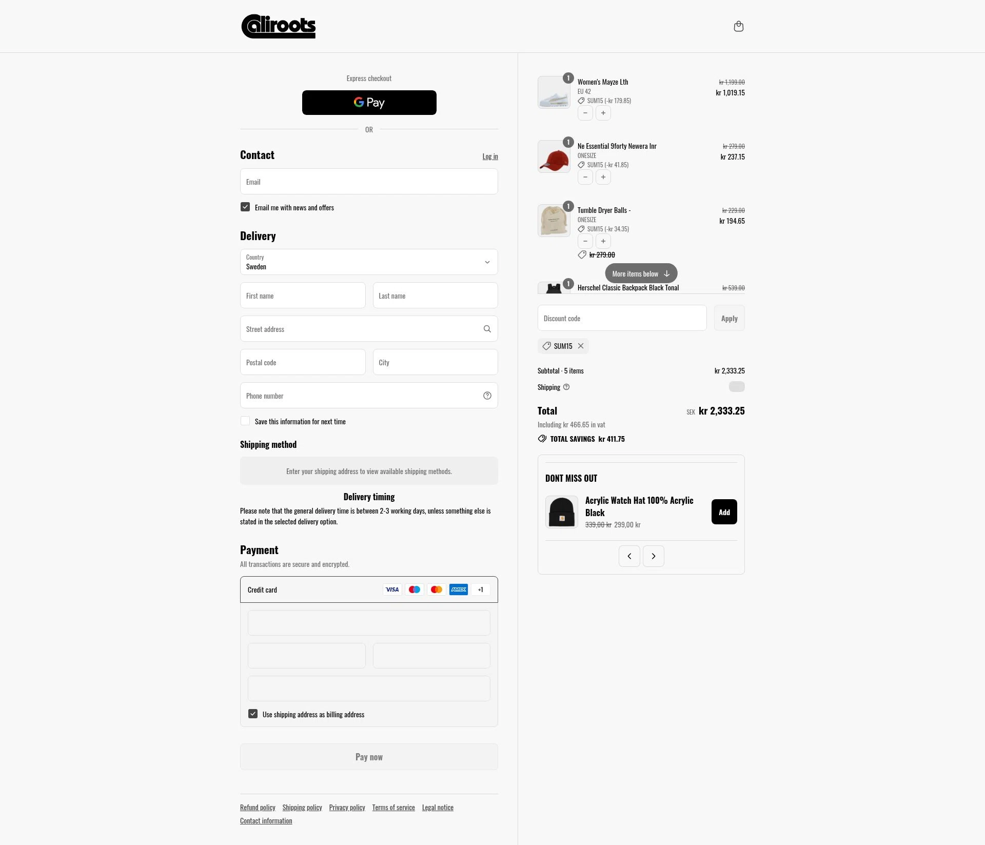 Caliroots UK checkout page showing Caliroots UK promo code box | Screenshot taken by SimplyCodes community member on Jul 18, 2025