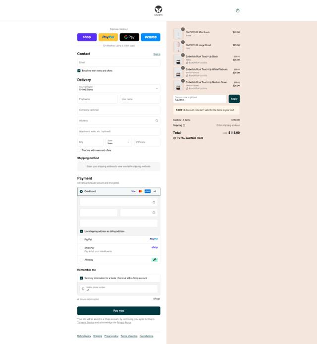 Calista Tools checkout page showing Calista Tools discount code box | Screenshot taken by SimplyCodes community member on Sep 10, 2025