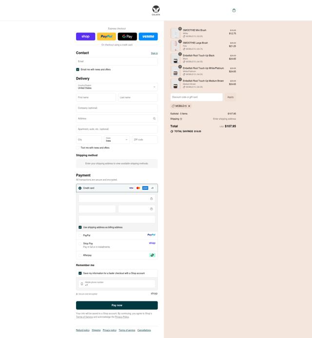 Calista Tools checkout page showing Calista Tools discount code box | Screenshot taken by SimplyCodes community member on Sep 10, 2025