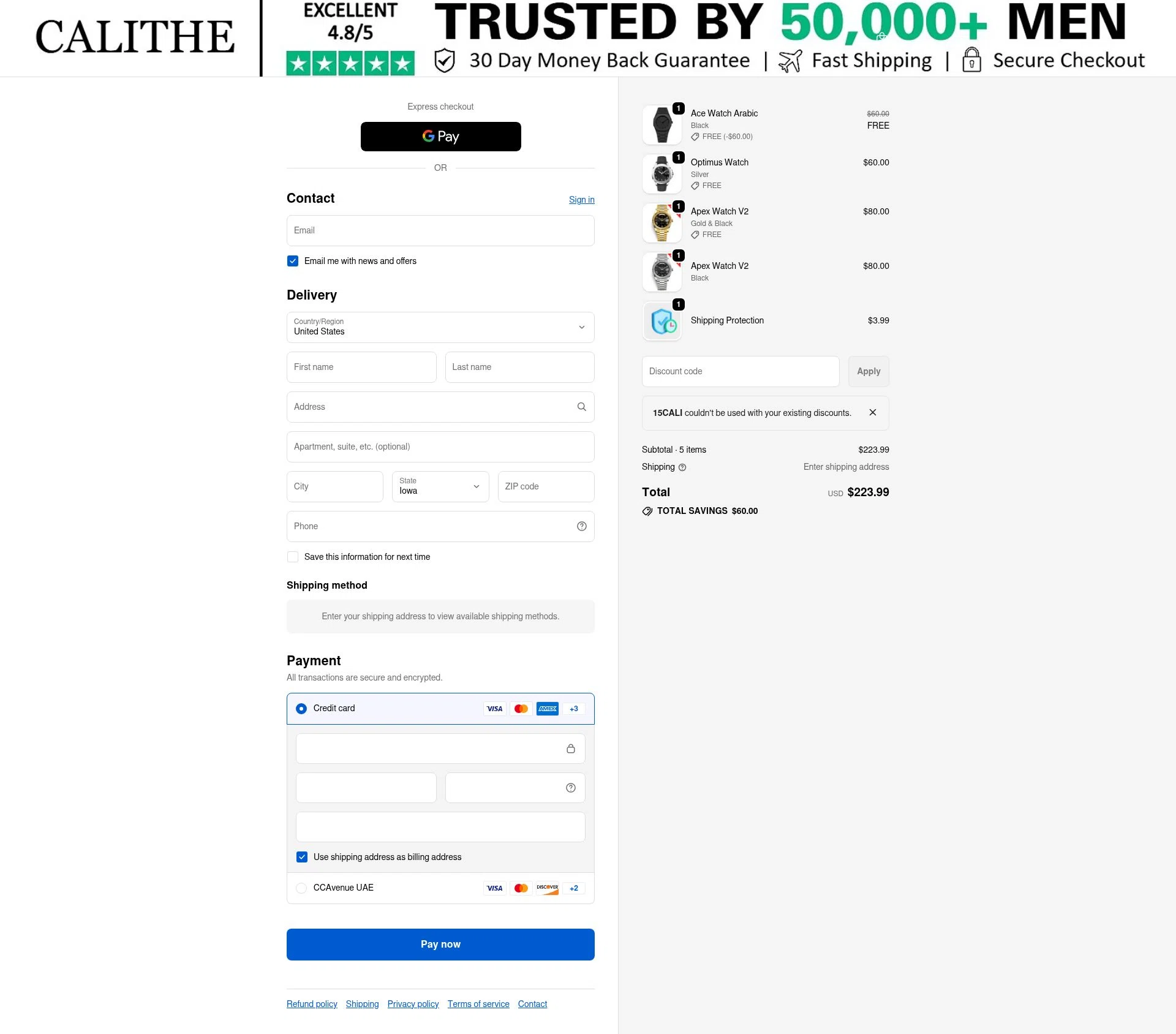 CALITHE checkout page showing CALITHE discount code box | Screenshot taken by SimplyCodes community member on Feb 22, 2026