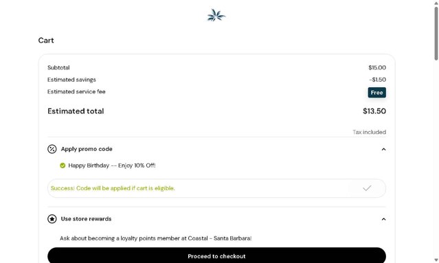 Caliva checkout page showing Caliva promo code box | Screenshot taken by SimplyCodes community member on Apr 30, 2025
