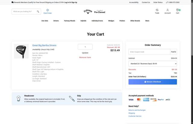 Callaway Golf Preowned UK checkout page showing Callaway Golf Preowned UK promo code box | Screenshot taken by SimplyCodes community member on Jun 8, 2025