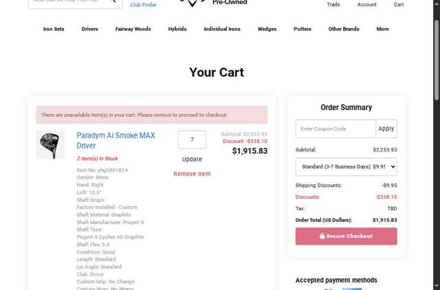 Callaway Golf Preowned UK checkout page showing Callaway Golf Preowned UK promo code box | Screenshot taken by SimplyCodes community member on Jun 7, 2025