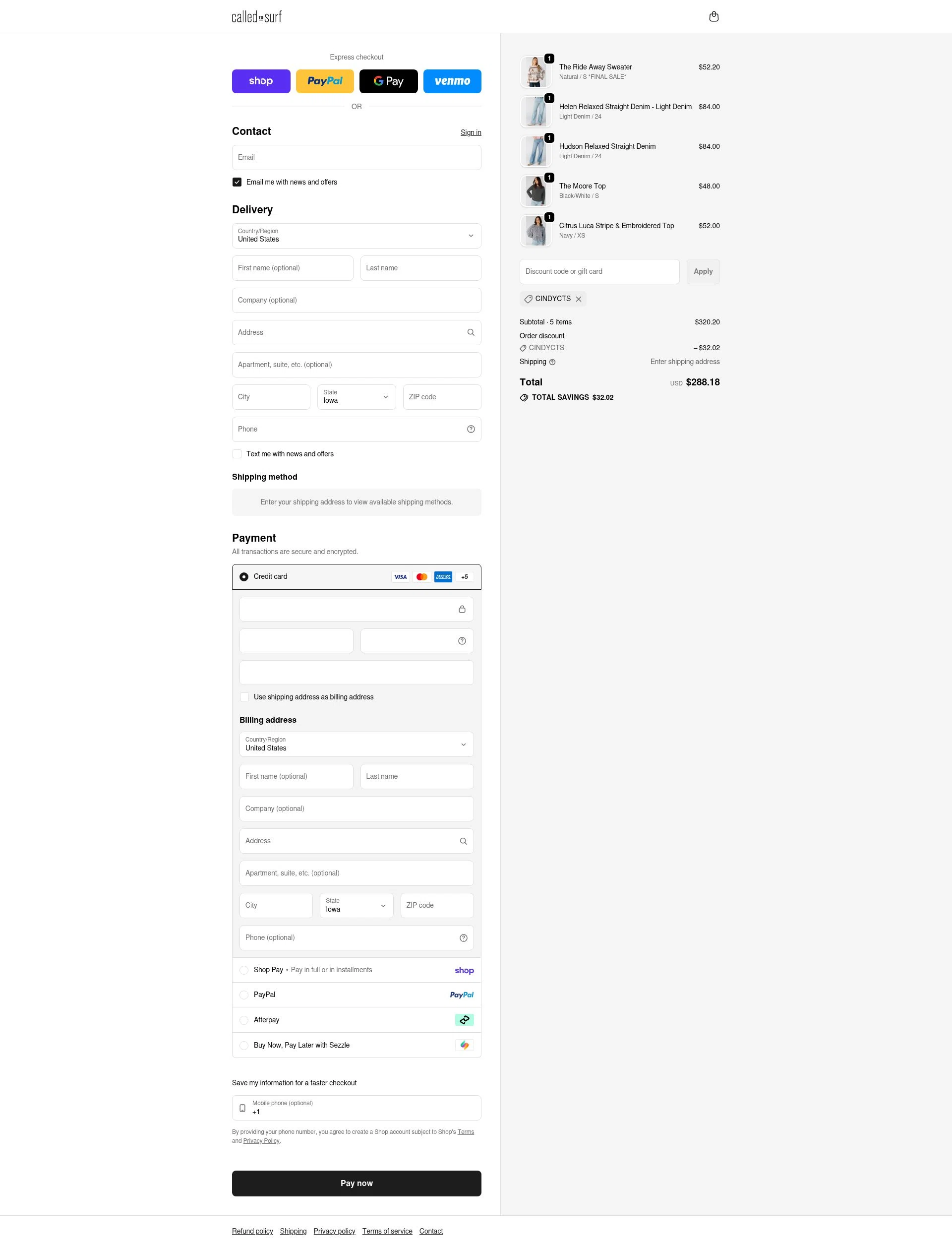 Called To Surf checkout page showing Called To Surf discount code box | Screenshot taken by SimplyCodes community member on Feb 10, 2026