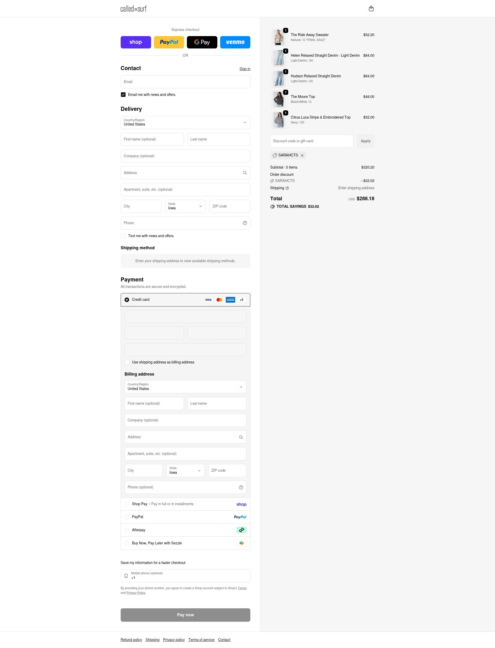 Called To Surf checkout page showing Called To Surf discount code box | Screenshot taken by SimplyCodes community member on Feb 10, 2026