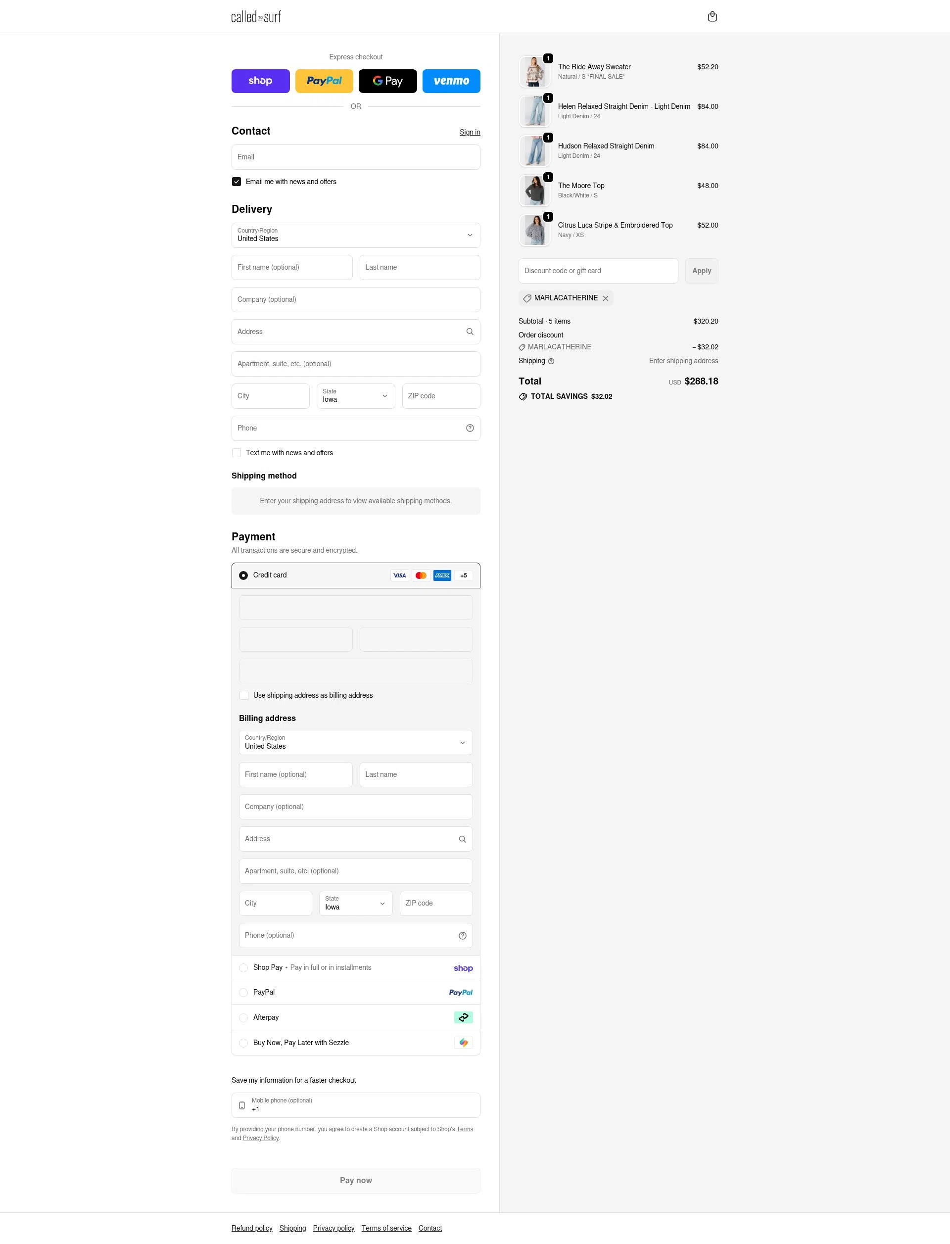 Called To Surf checkout page showing Called To Surf discount code box | Screenshot taken by SimplyCodes community member on Feb 10, 2026