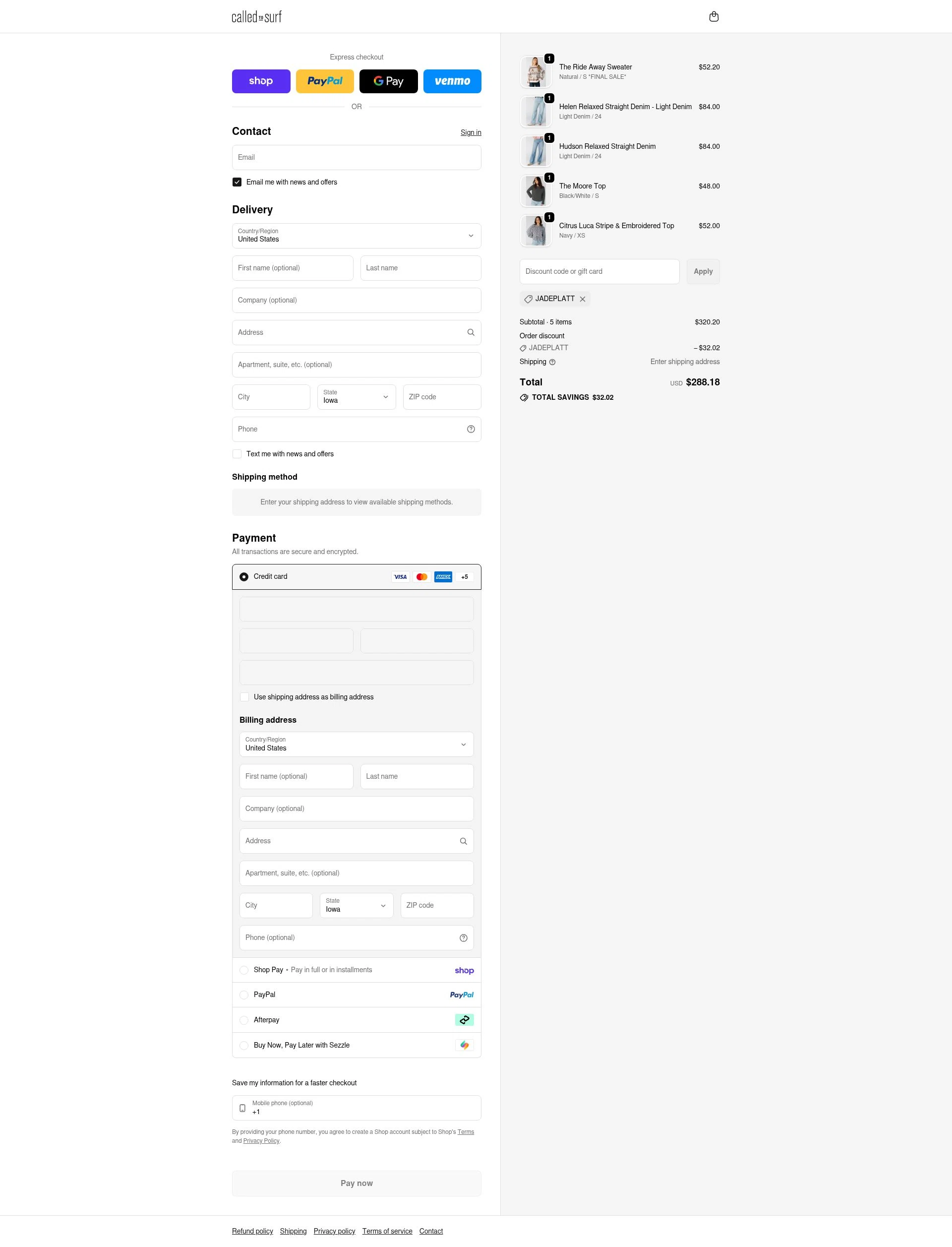 Called To Surf checkout page showing Called To Surf discount code box | Screenshot taken by SimplyCodes community member on Feb 10, 2026