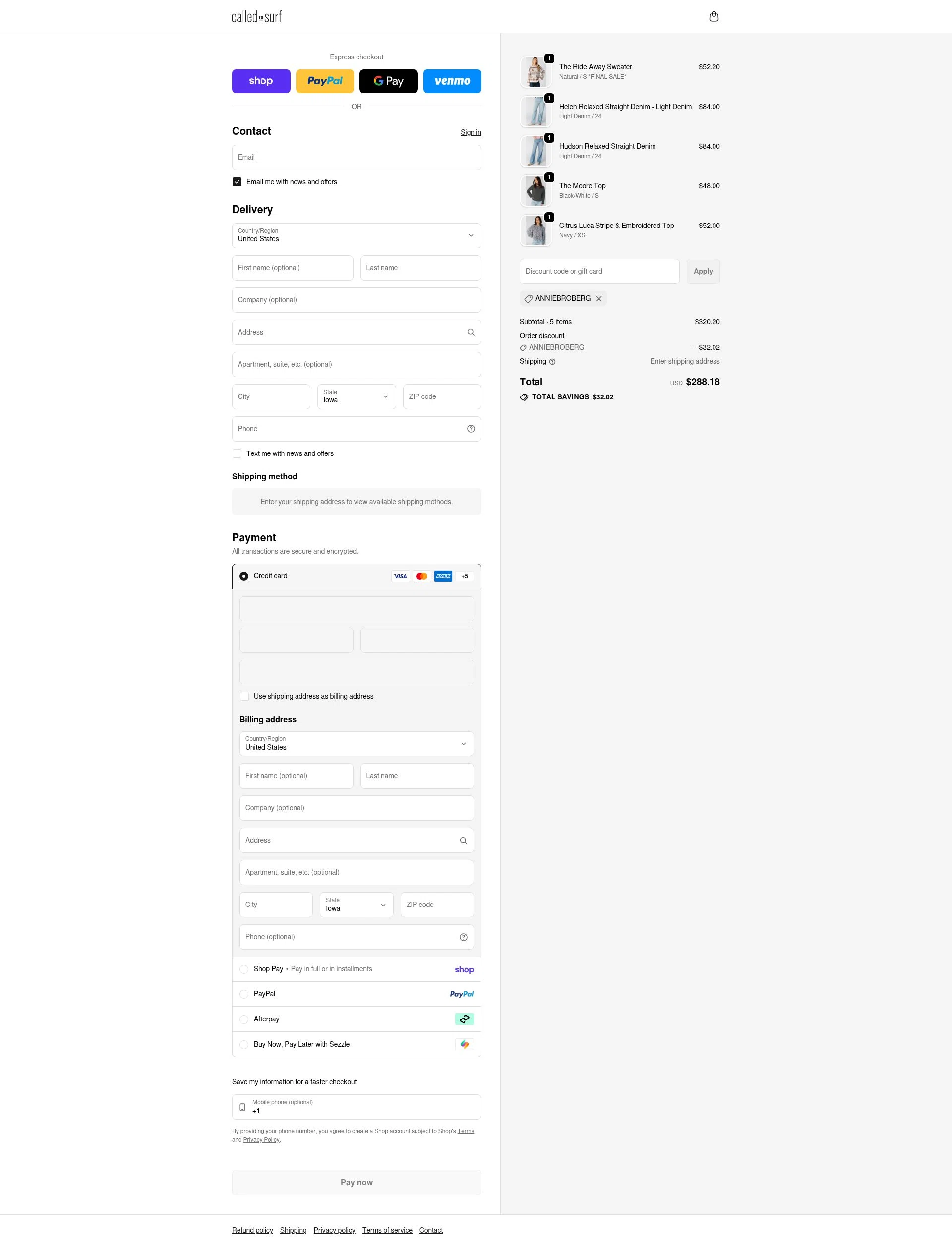 Called To Surf checkout page showing Called To Surf discount code box | Screenshot taken by SimplyCodes community member on Feb 10, 2026