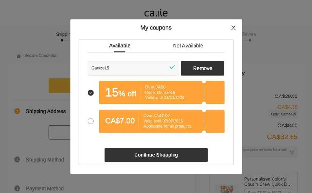 Callie US checkout page showing Callie US promo code box | Screenshot taken by SimplyCodes community member on Jun 30, 2025