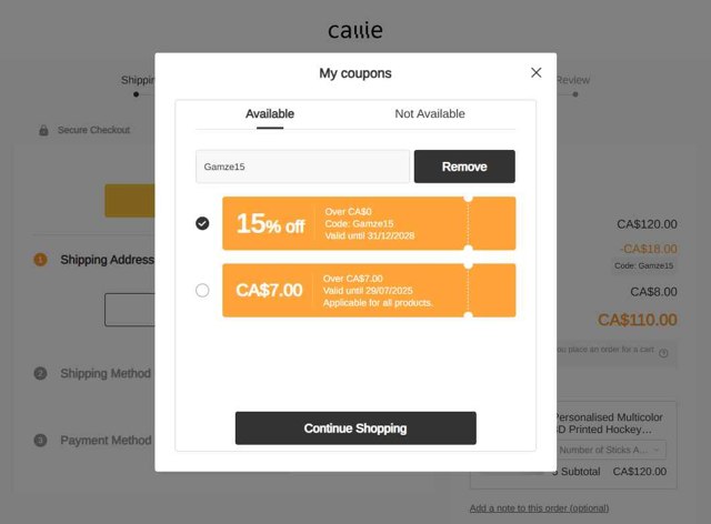 Callie US checkout page showing Callie US promo code box | Screenshot taken by SimplyCodes community member on Jul 22, 2025