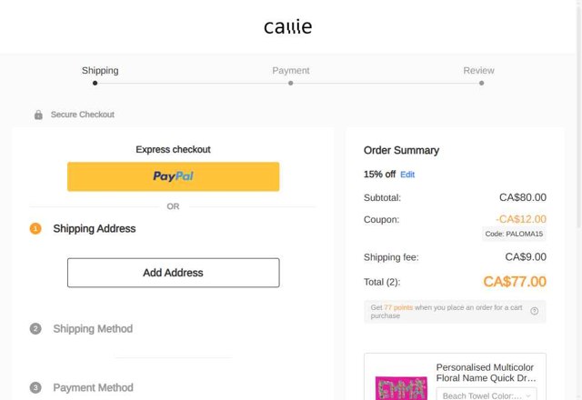 Callie US checkout page showing Callie US promo code box | Screenshot taken by SimplyCodes community member on Jul 29, 2025