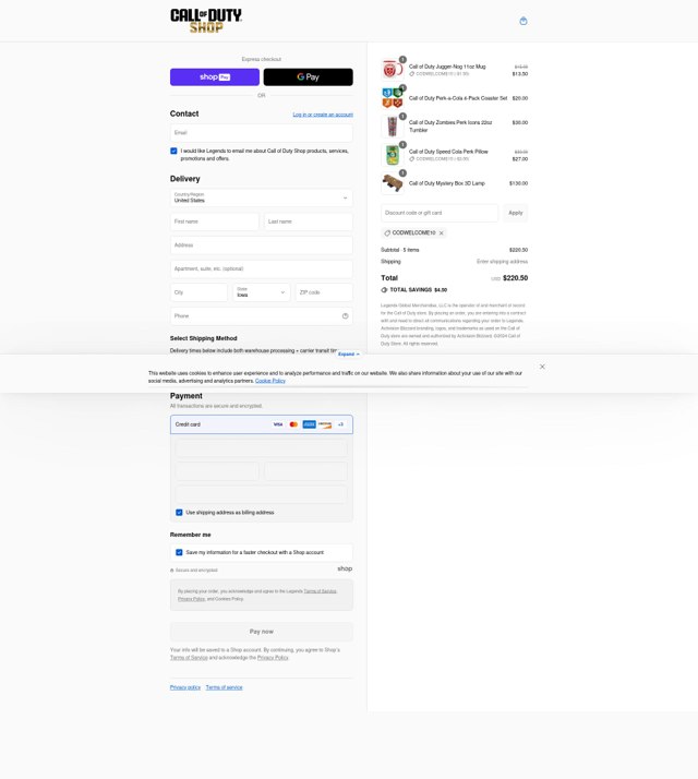 Call of Duty checkout page showing Call of Duty promo code box | Screenshot taken by SimplyCodes community member on Aug 22, 2025