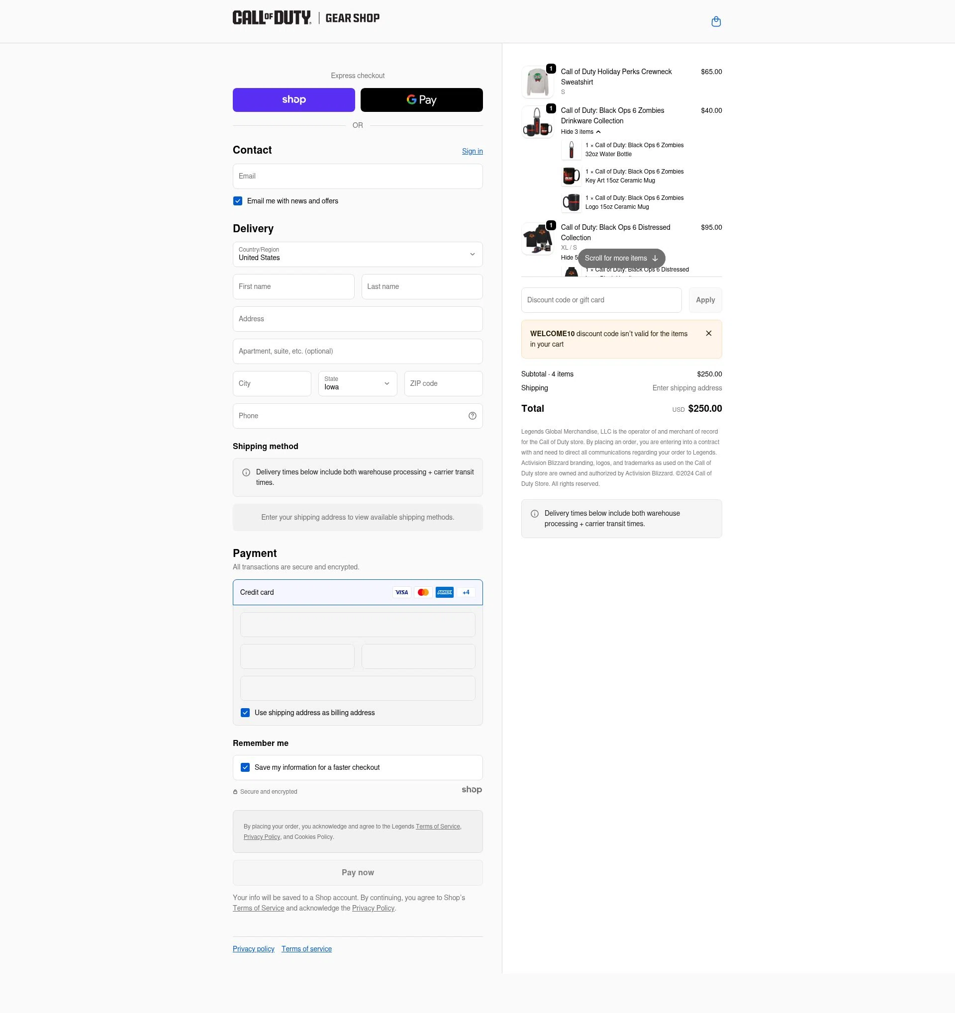 Call of Duty Store checkout page showing Call of Duty Store discount code box | Screenshot taken by SimplyCodes community member on Dec 23, 2025