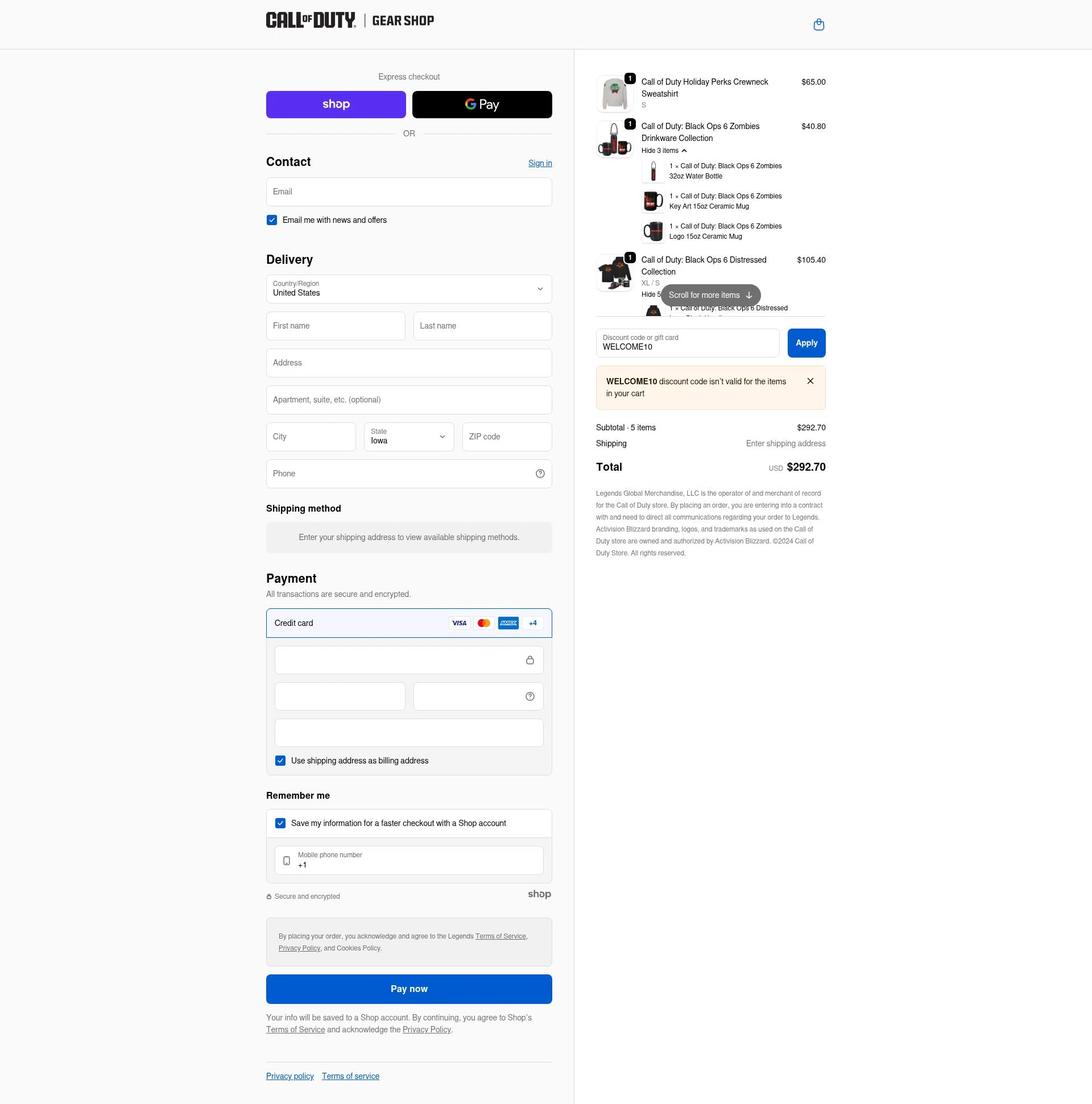 Call of Duty Store checkout page showing Call of Duty Store discount code box | Screenshot taken by SimplyCodes community member on Dec 5, 2025