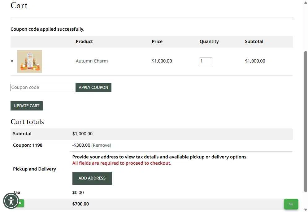 Calloway's Nursery checkout page showing Calloway's Nursery promo code box | Screenshot taken by SimplyCodes community member on Oct 13, 2025