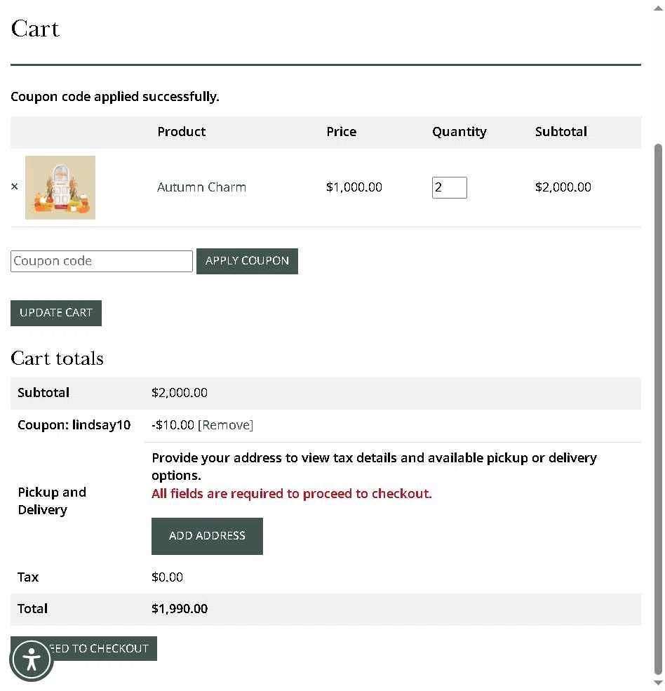 Calloway's Nursery checkout page showing Calloway's Nursery promo code box | Screenshot taken by SimplyCodes community member on Oct 8, 2025