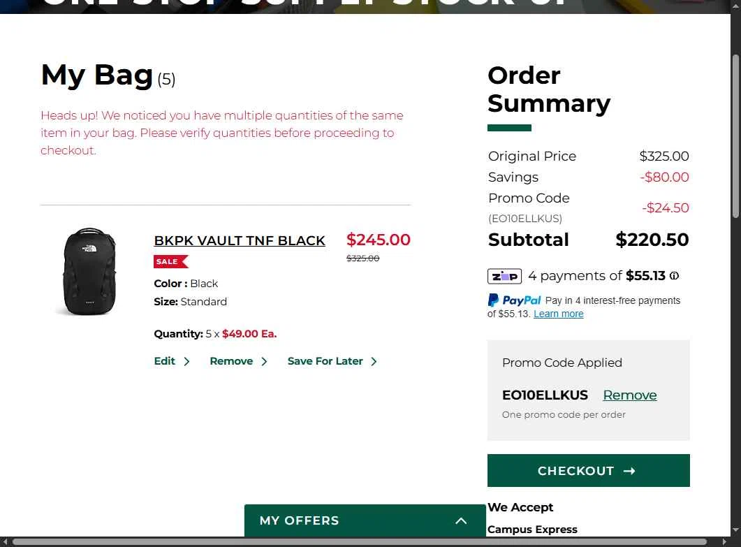 Cal Poly Mustangs checkout page showing Cal Poly Mustangs promo code box | Screenshot taken by SimplyCodes community member on Jan 31, 2026