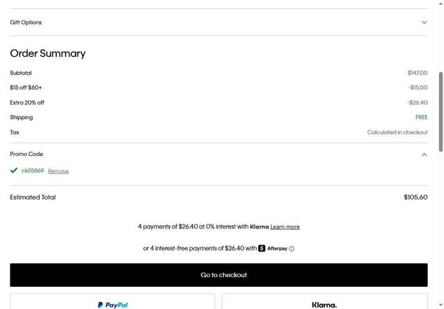 Calvin Klein US checkout page showing Calvin Klein US promo code box | Screenshot taken by SimplyCodes community member on May 14, 2025