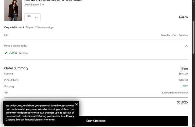 Calvin Klein US checkout page showing Calvin Klein US promo code box | Screenshot taken by SimplyCodes community member on Jun 26, 2025