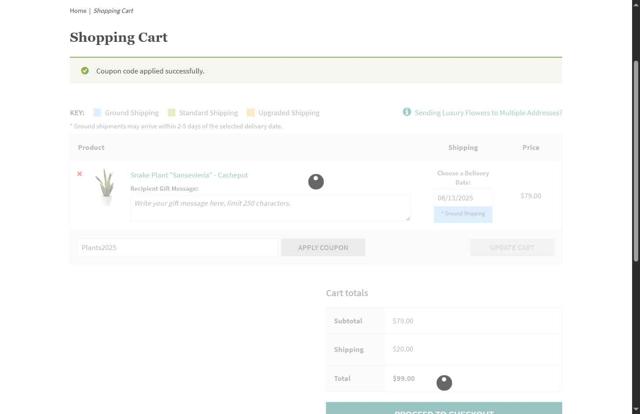 Calyx Flowers checkout page showing Calyx Flowers promo code box | Screenshot taken by SimplyCodes community member on Aug 9, 2025