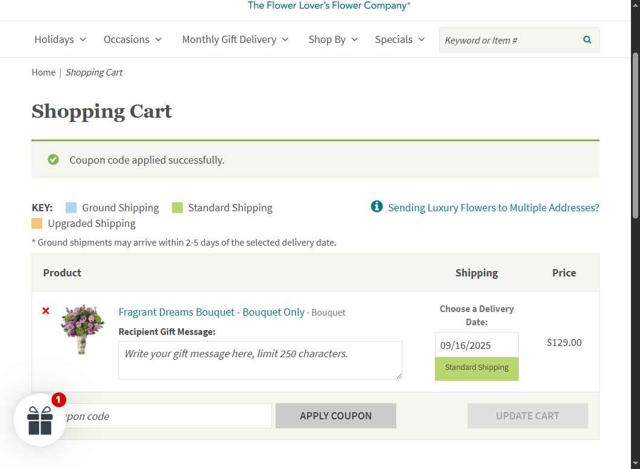 Calyx Flowers checkout page showing Calyx Flowers promo code box | Screenshot taken by SimplyCodes community member on Sep 14, 2025