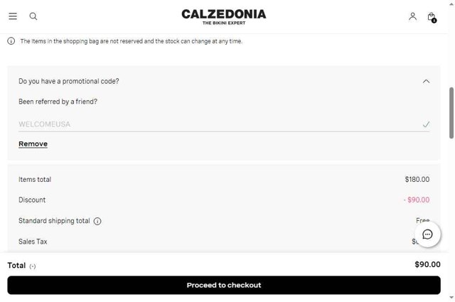 Calzedonia checkout page showing Calzedonia promo code box | Screenshot taken by SimplyCodes community member on Aug 8, 2025