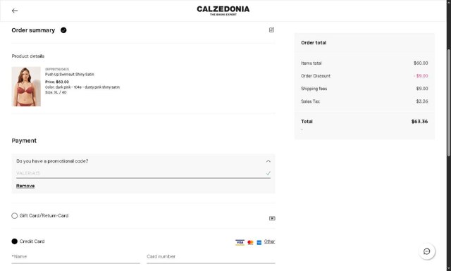 Calzedonia checkout page showing Calzedonia promo code box | Screenshot taken by SimplyCodes community member on Aug 25, 2025