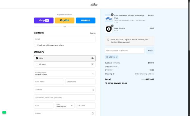 Calzuro checkout page showing Calzuro coupon code box | Screenshot taken by SimplyCodes community member on Aug 27, 2025