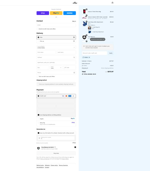 Calzuro checkout page showing Calzuro coupon code box | Screenshot taken by SimplyCodes community member on Sep 12, 2025