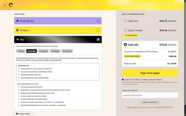 Cambly checkout page showing Cambly promo code box | Screenshot taken by SimplyCodes community member on Aug 11, 2025