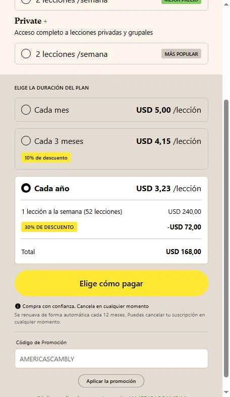 Cambly checkout page showing Cambly promo code box | Screenshot taken by SimplyCodes community member on Dec 6, 2025