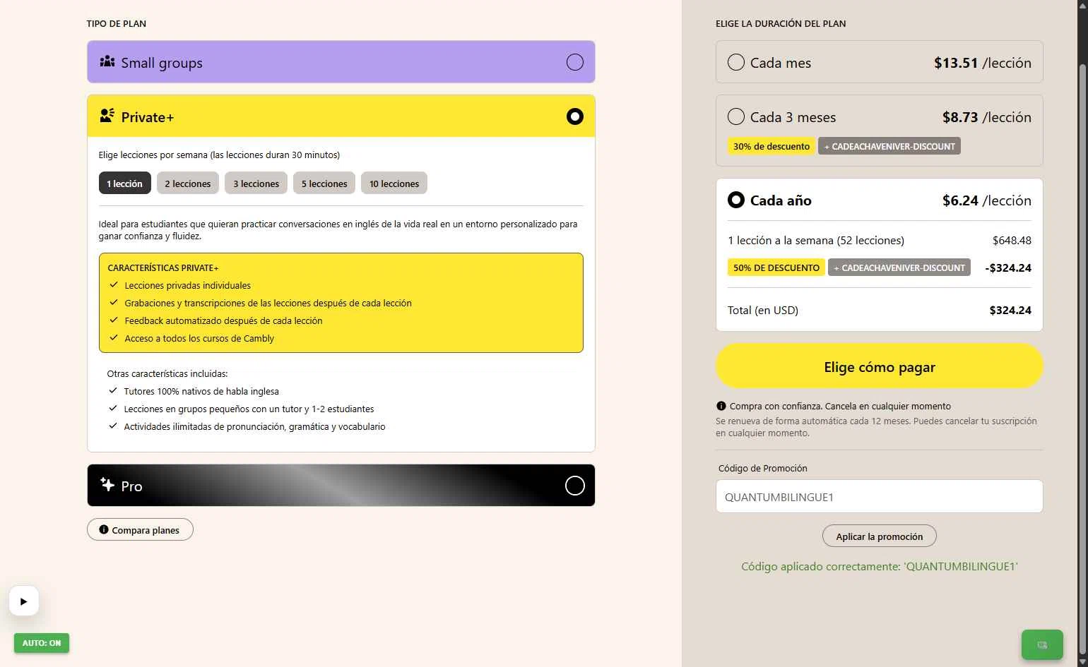 Cambly checkout page showing Cambly promo code box | Screenshot taken by SimplyCodes community member on Jan 25, 2026