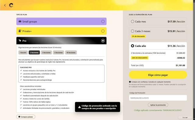Cambly checkout page showing Cambly promo code box | Screenshot taken by SimplyCodes community member on Sep 19, 2025