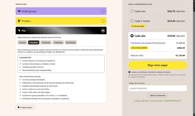 Cambly checkout page showing Cambly promo code box | Screenshot taken by SimplyCodes community member on Aug 12, 2025