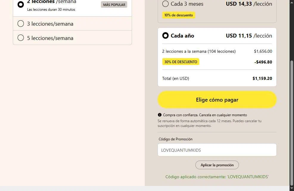 Cambly checkout page showing Cambly promo code box | Screenshot taken by SimplyCodes community member on Dec 6, 2025
