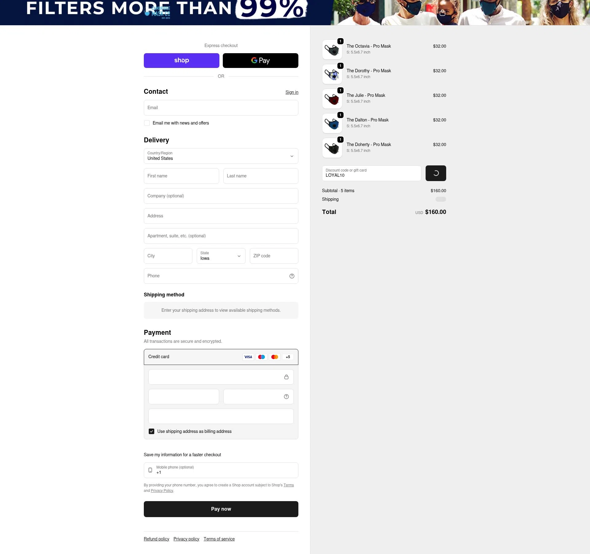 Cambridge Mask checkout page showing Cambridge Mask promo code box | Screenshot taken by SimplyCodes community member on Jan 8, 2026
